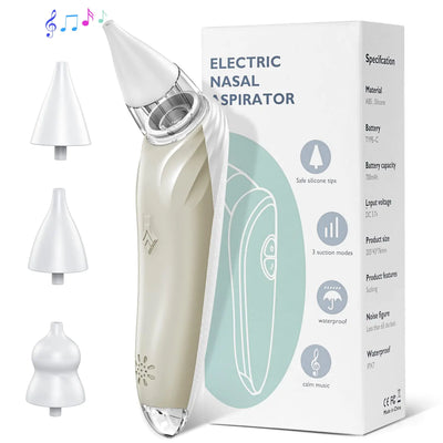 Nasal Aspirator for BabyElectric Baby Nose Sucker with Adjustable Suction Level USB Rechargeable with 3 Silicone TipsMusic and Light Soothing Function