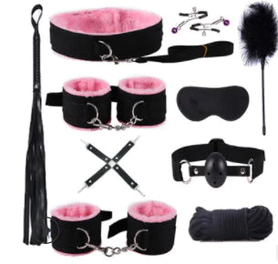 BDSM Restraint Kit with Handcuffs, Whips, and Toys