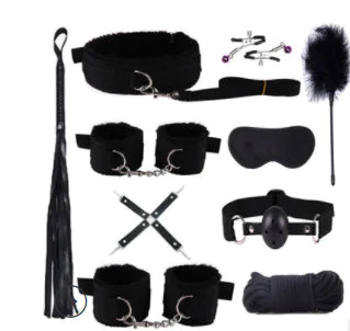 BDSM Restraint Kit with Handcuffs, Whips, and Toys