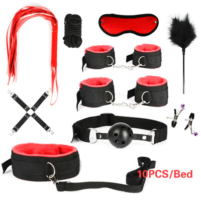 BDSM Restraint Kit with Handcuffs, Whips, and Toys