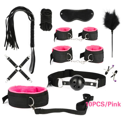 BDSM Restraint Kit with Handcuffs, Whips, and Toys