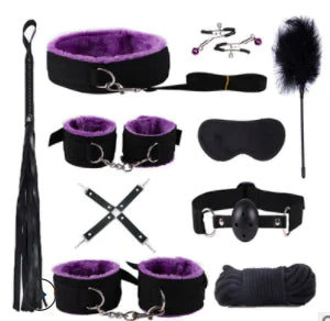 BDSM Restraint Kit with Handcuffs, Whips, and Toys