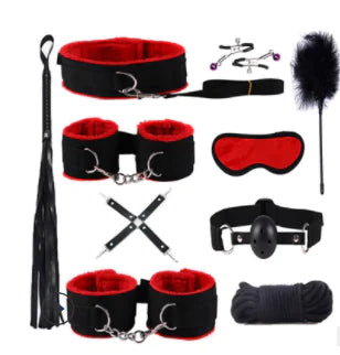 BDSM Restraint Kit with Handcuffs, Whips, and Toys