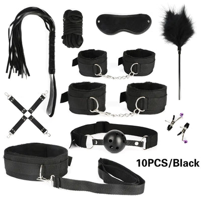 BDSM Restraint Kit with Handcuffs, Whips, and Toys