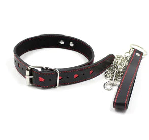 BDSM Heart Collar with Chain Leash (One Set)